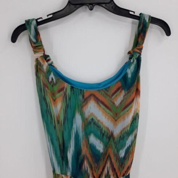 Bisou Bisou Mini Dress 12 Turquoise Sleeveless High Low Ruffle Southwestern - Picture 5 of 10